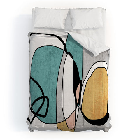 Irena Orlov Teal Yellow Minimalist Abstract 1 Comforter