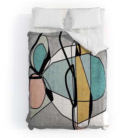Irena Orlov Teal Yellow Minimalist Abstract 3 Comforter