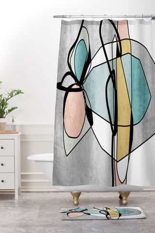 Irena Orlov Teal Yellow Minimalist Abstract 3 Shower Curtain And Mat
