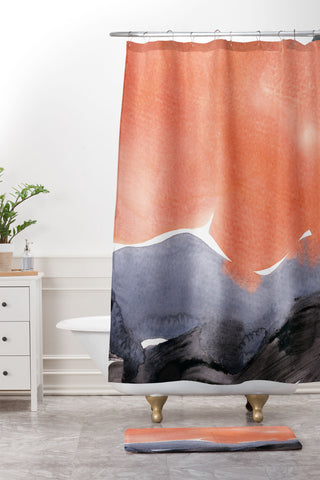 Iris Lehnhardt orange blue graphite Shower Curtain And Mat