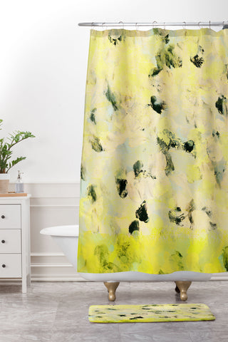 Iris Lehnhardt yellow mellow dots Shower Curtain And Mat