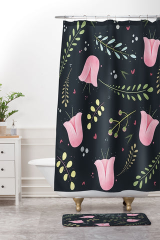 Isa Zapata Eucalyptus roses and love Shower Curtain And Mat