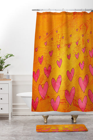 Isa Zapata Love Shower Orange Shower Curtain And Mat