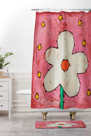 Isa Zapata The Flower Pink BK Shower Curtain And Mat