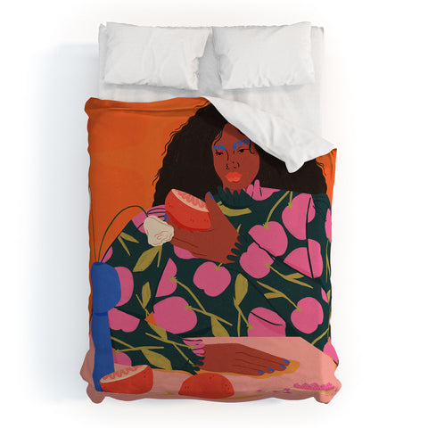isabelahumphrey Still Life of a Woman with Dessert and Fruit Duvet Cover