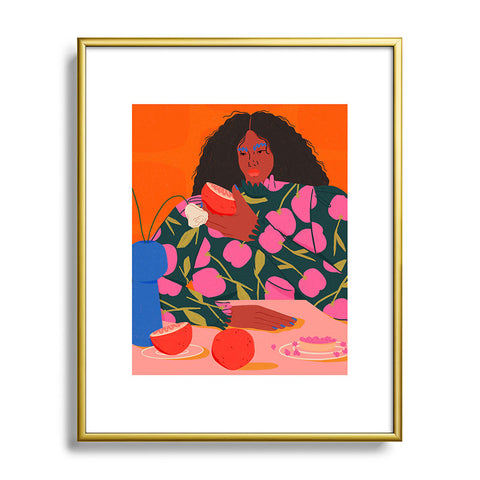 isabelahumphrey Still Life of a Woman with Dessert and Fruit Metal Framed Art Print