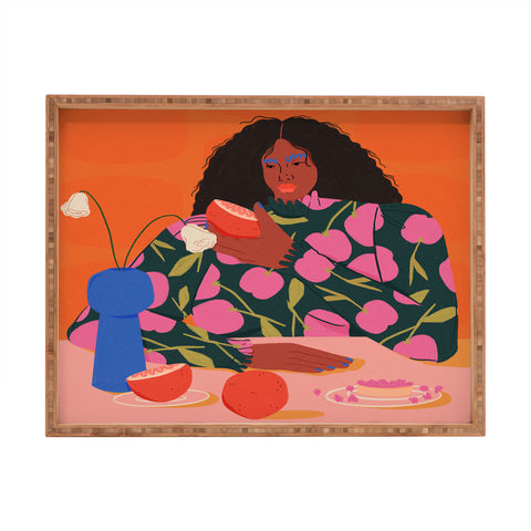 isabelahumphrey Still Life of a Woman with Dessert and Fruit Rectangular Tray