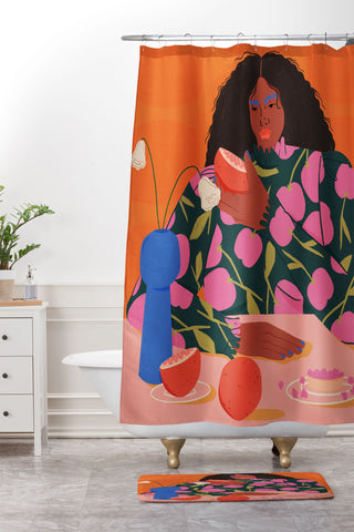 isabelahumphrey Still Life of a Woman with Dessert and Fruit Shower Curtain And Mat