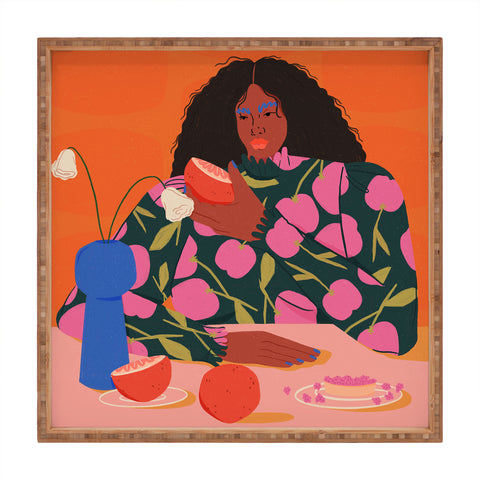 isabelahumphrey Still Life of a Woman with Dessert and Fruit Square Tray