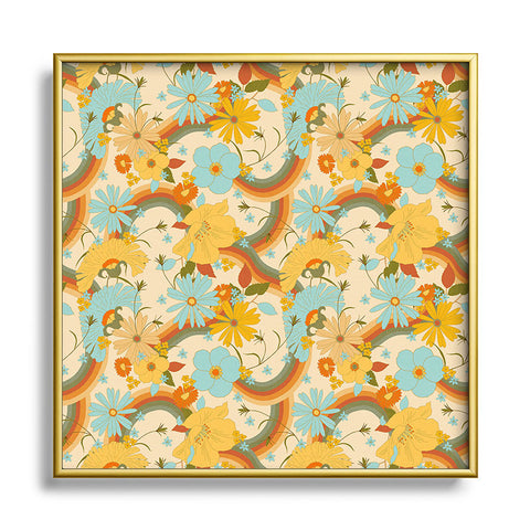 Iveta Abolina 70s Floral Vines Metal Square Framed Art Print