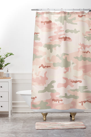 Iveta Abolina Apricot Camo Shower Curtain And Mat