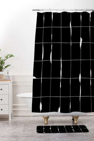 Iveta Abolina Between the Lines Black Shower Curtain And Mat