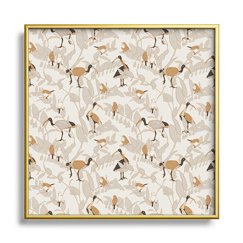 Iveta Abolina Birds and Vines Cream Square Metal Framed Art Print