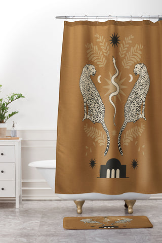 Iveta Abolina Celestial Cheetah Sisters Shower Curtain And Mat