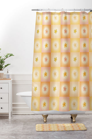 Iveta Abolina Cheerful Sun Check Shower Curtain And Mat