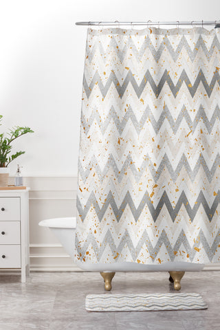 Iveta Abolina Chevron Confetti Shower Curtain And Mat