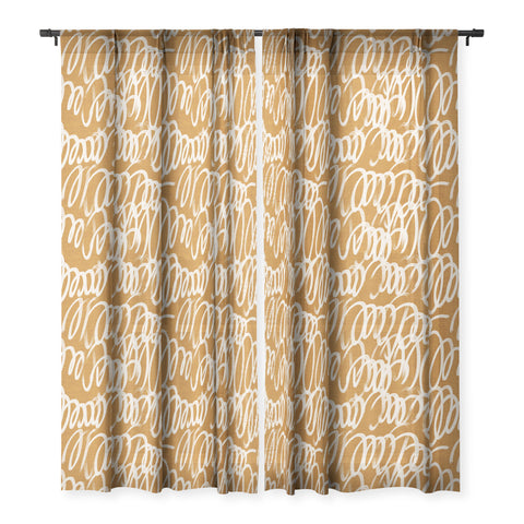 Iveta Abolina Chunky Squiggle Caramel Linen Sheer Window Curtain