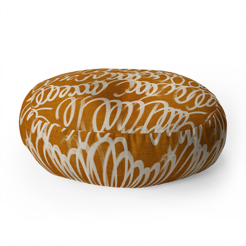 Iveta Abolina Chunky Squiggle Caramel Linen Floor Pillow Round