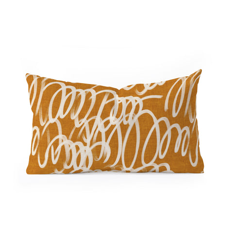 Iveta Abolina Chunky Squiggle Caramel Linen Oblong Throw Pillow