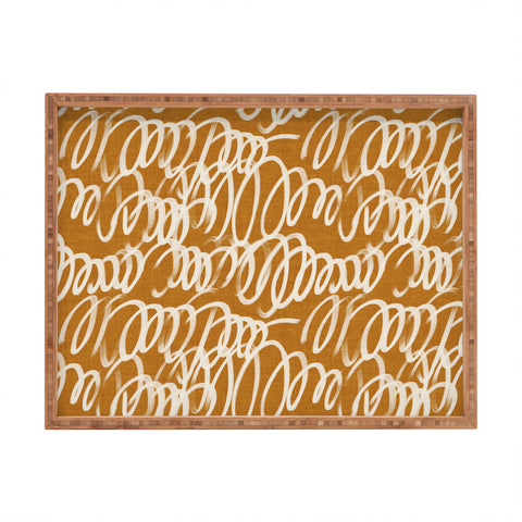 Iveta Abolina Chunky Squiggle Caramel Linen Rectangular Tray