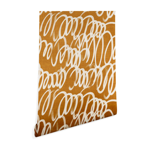 Iveta Abolina Chunky Squiggle Caramel Linen Wallpaper