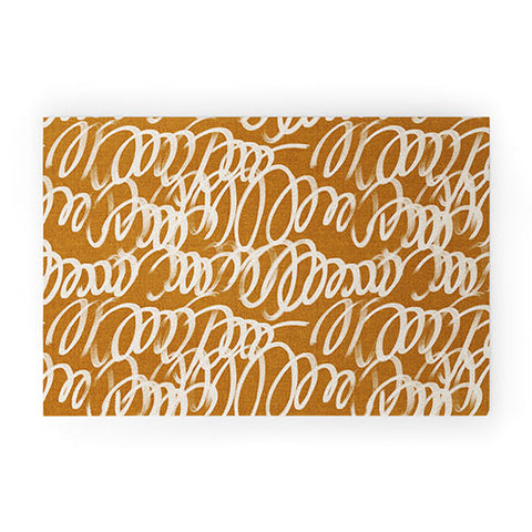 Iveta Abolina Chunky Squiggle Caramel Linen Welcome Mat