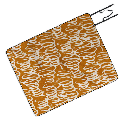 Iveta Abolina Chunky Squiggle Caramel Linen Picnic Blanket
