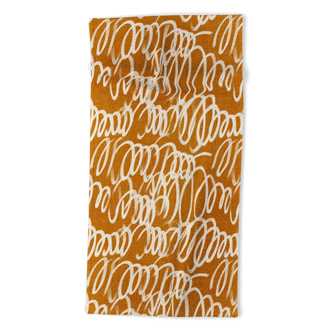 Iveta Abolina Chunky Squiggle Caramel Linen Beach Towel
