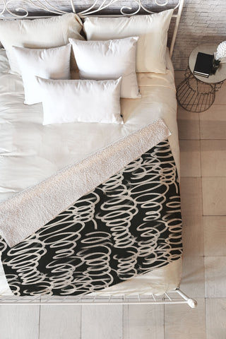 Iveta Abolina Chunky Squiggle Coal Black Fleece Throw Blanket