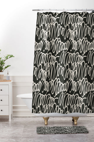 Iveta Abolina Chunky Squiggle Coal Black Shower Curtain And Mat