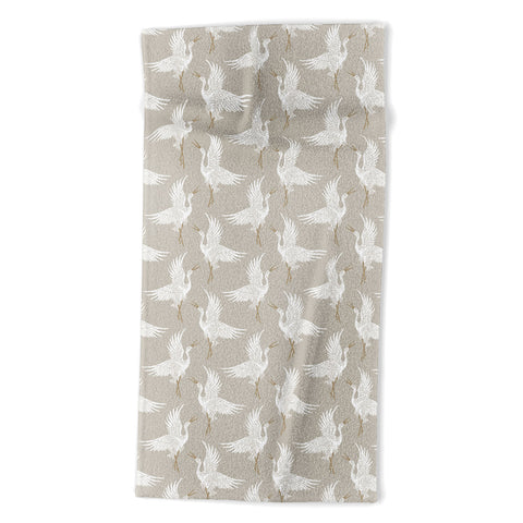 Iveta Abolina Cranes Neutral Beach Towel