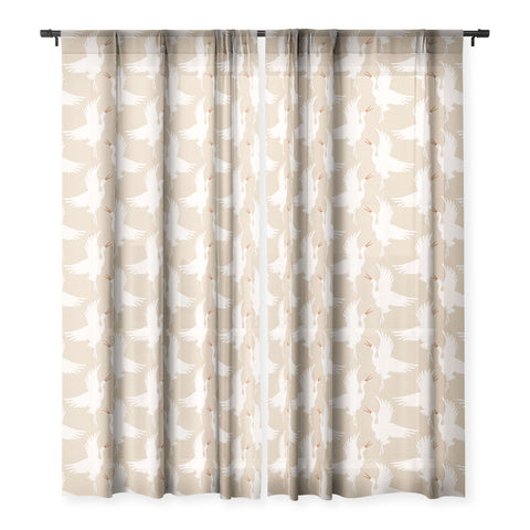 Iveta Abolina Cream Cranes Tan Sheer Window Curtain