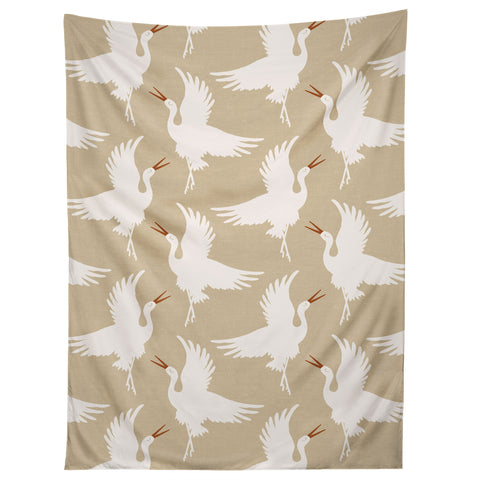 Iveta Abolina Cream Cranes Tan Tapestry