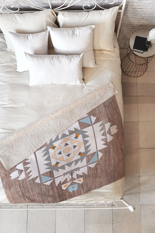 Iveta Abolina Cream Tribal Fleece Throw Blanket