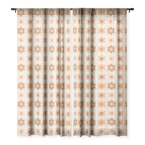 Iveta Abolina Daisy Check Terracotta Medium Sheer Window Curtain