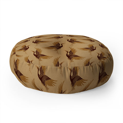 Iveta Abolina Deep Brown Cranes Cider 2 Floor Pillow Round