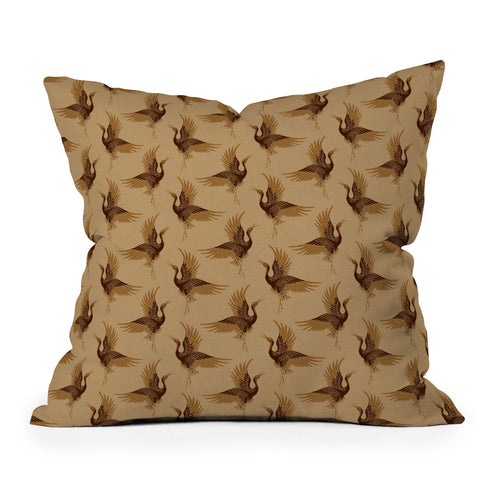 Iveta Abolina Deep Brown Cranes Cider 2 Throw Pillow