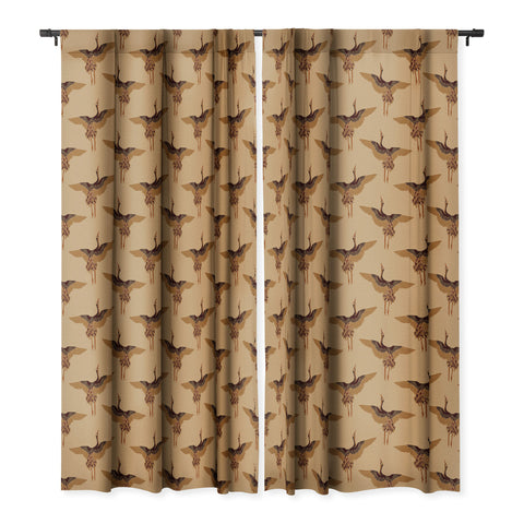 Iveta Abolina Deep Brown Cranes Cider Blackout Window Curtain