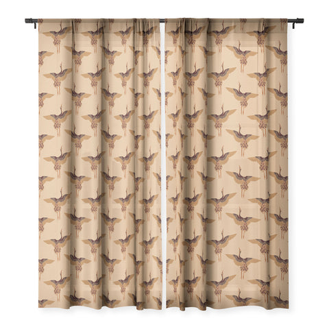 Iveta Abolina Deep Brown Cranes Cider Sheer Window Curtain