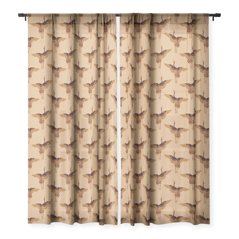Iveta Abolina Deep Brown Cranes Cider Sheer Window Curtain