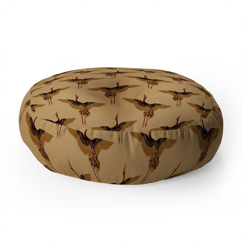 Iveta Abolina Deep Brown Cranes Cider Floor Pillow Round