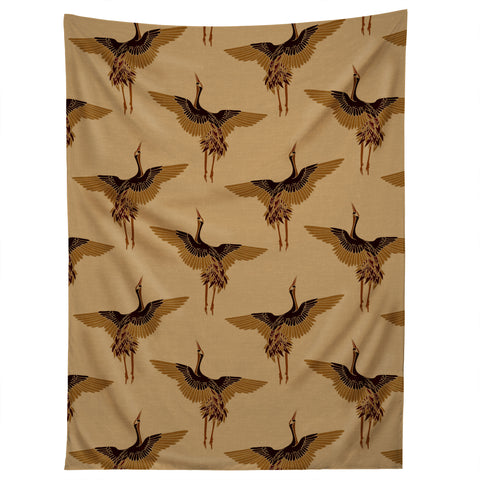 Iveta Abolina Deep Brown Cranes Cider Tapestry