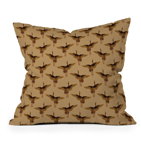 Iveta Abolina Deep Brown Cranes Cider Throw Pillow