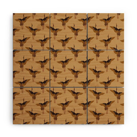 Iveta Abolina Deep Brown Cranes Cider Wood Wall Mural