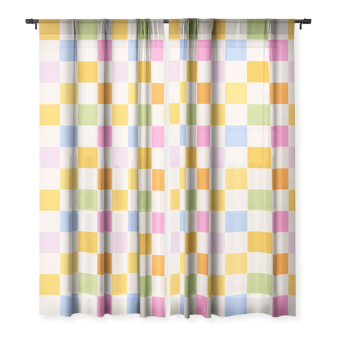 Iveta Abolina Eclectic Checker Check Cream Sheer Window Curtain