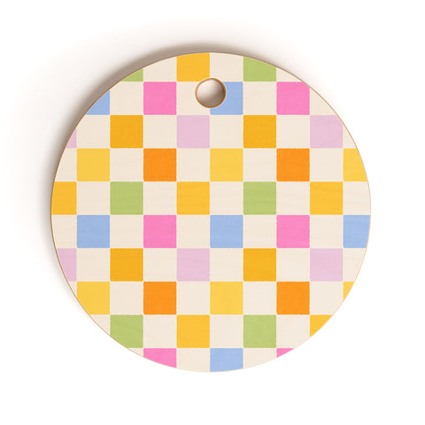 Iveta Abolina Eclectic Checker Check Cream Cutting Board Round