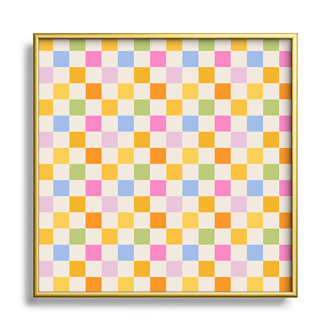 Iveta Abolina Eclectic Checker Check Cream Metal Square Framed Art Print