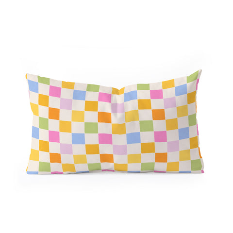 Iveta Abolina Eclectic Checker Check Cream Oblong Throw Pillow