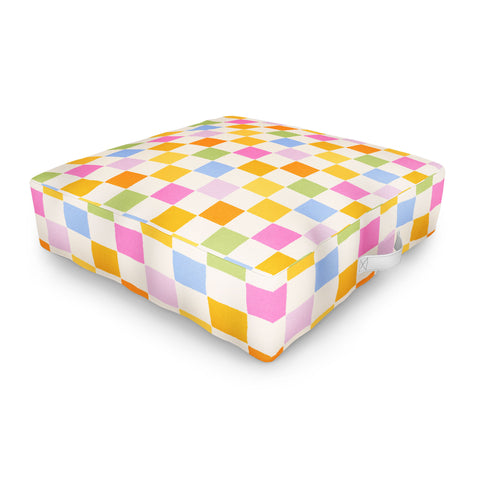 Iveta Abolina Eclectic Checker Check Cream Outdoor Floor Cushion