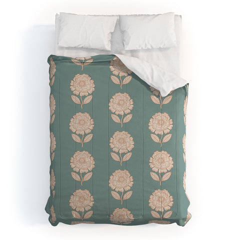 Iveta Abolina Floral Beige Teal Comforter